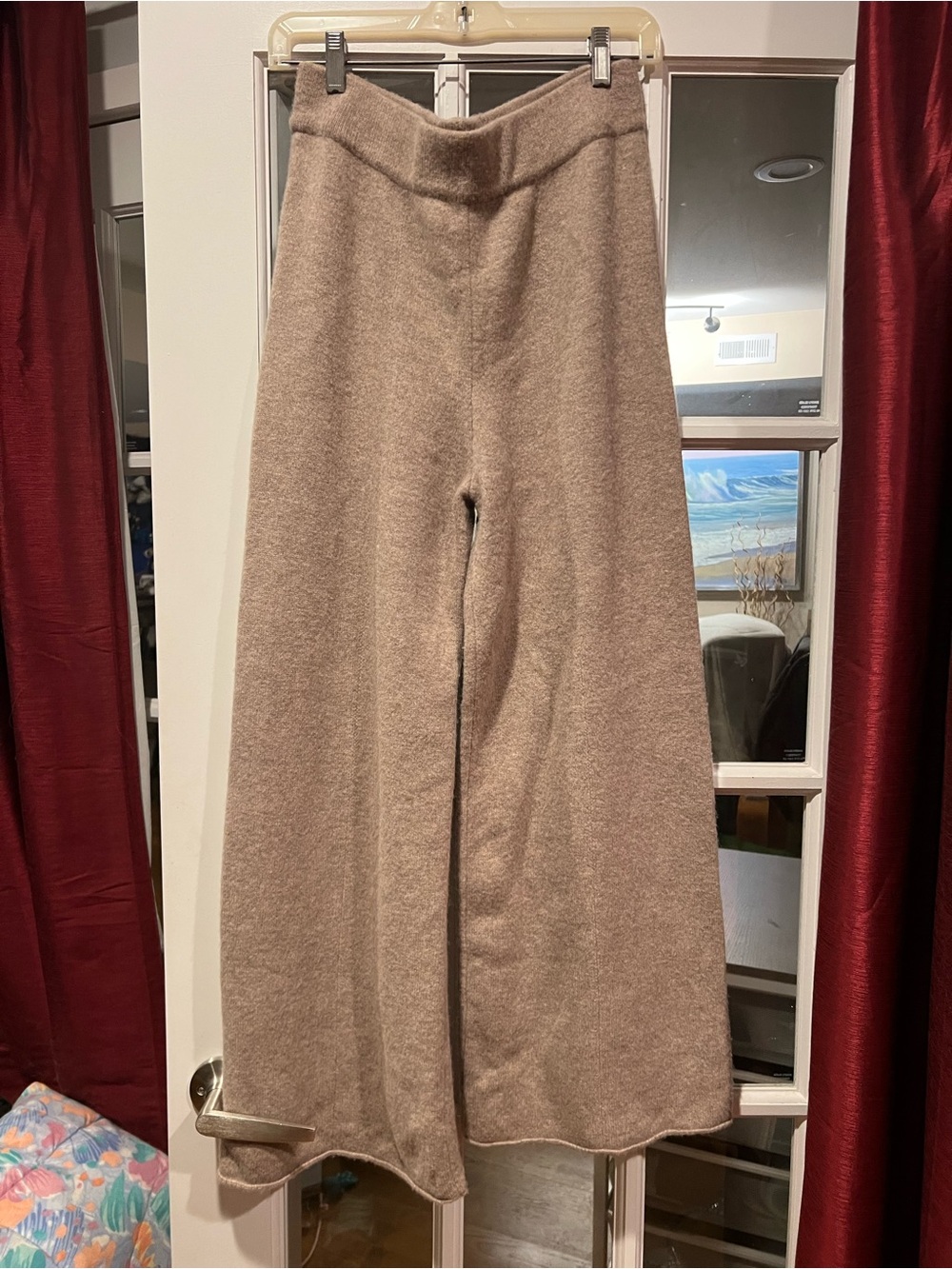 Molli woolTaupe Wide-Leg Knit Pants — Soft High-Rise Comfort